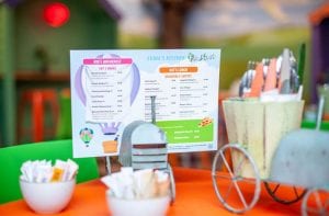 Restaurant menu in the soft play area